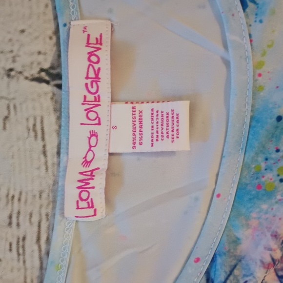 Leoma Lovegrove Blue Yellow Palm Tree Print Frilled Sleeve Tie Waist Top Shirt S - Picture 2 of 7